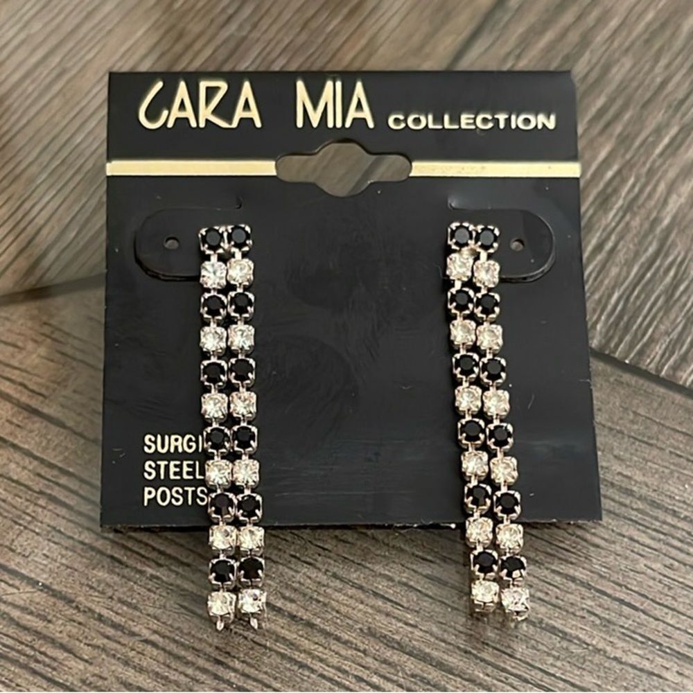 Vintage Clear & Black Rhinestone Dangle Earrings